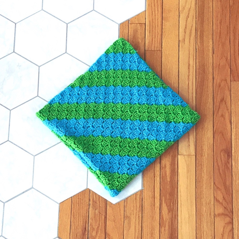 Blue & green handmade crochet baby blanket